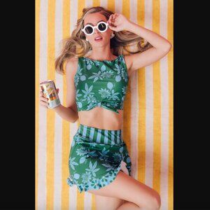 Lime Ricky Swim Passionfruit Knotted Crop Top + Ultra High-Waist Skirt Bottoms S